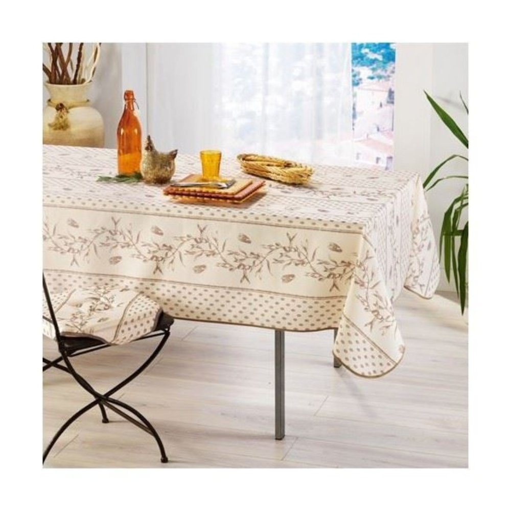60x96" RECTANGLE CICADAS OLIVE BEIGE TABLECLOTH